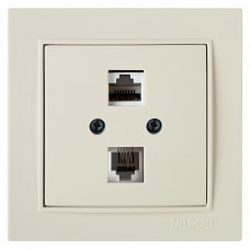 Розетка Nilson Thor кремова  комп'ютерна CAT6e + телефонна Cat3e