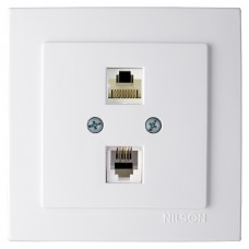 Розетка Nilson Touran біла комп'ютерна CAT6e + телефонна CAT3e Розетка Nilson Touran біла комп'ютерна CAT6e + телефонна CAT3e