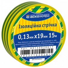 Стрічка ізоляційна 0,13мм*19мм/15м жовто-зелена Стрічка ізоляційна 0,13мм*19мм/15м жовто-зелена