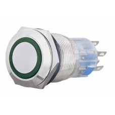 TYJ 19-272 Кнопка металева пласка з підсвічуванням, 2NO+2NC, зелена 220V.
