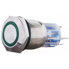 TYJ 19-271 Кнопка металева пласка з підсвічуванням, 1NO+1NC, зелена  220V.