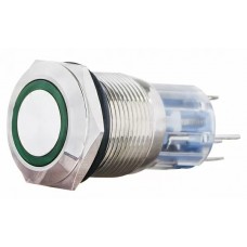 TYJ 19-271 Кнопка металева пласка з підсвічуванням, 1NO+1NC, зелена  24V.